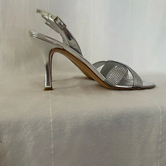 Silver Rhinestone Strappy Heels - Picture 3 of 9
